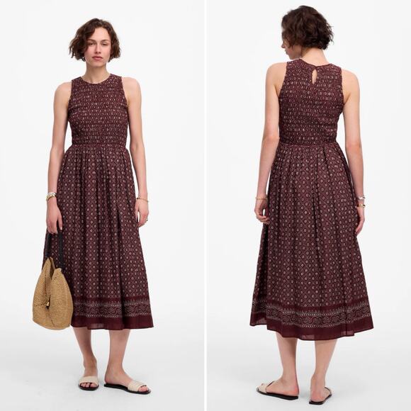 Madewell Melody Midi Dress Small Smocked Daisy Print Plum NV483 - Picture 2 of 10